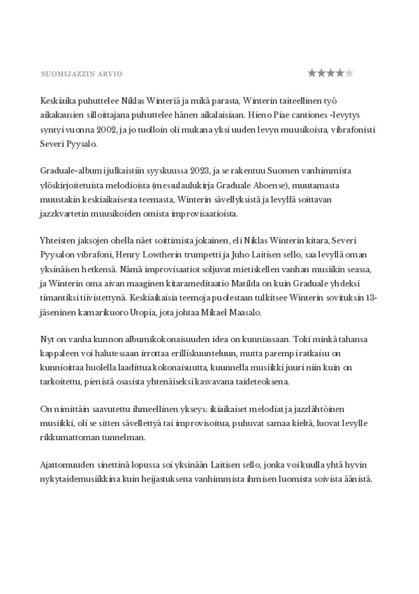 Graduale levy-arvio (Suomijazz.com : Pentti Ronkanen)